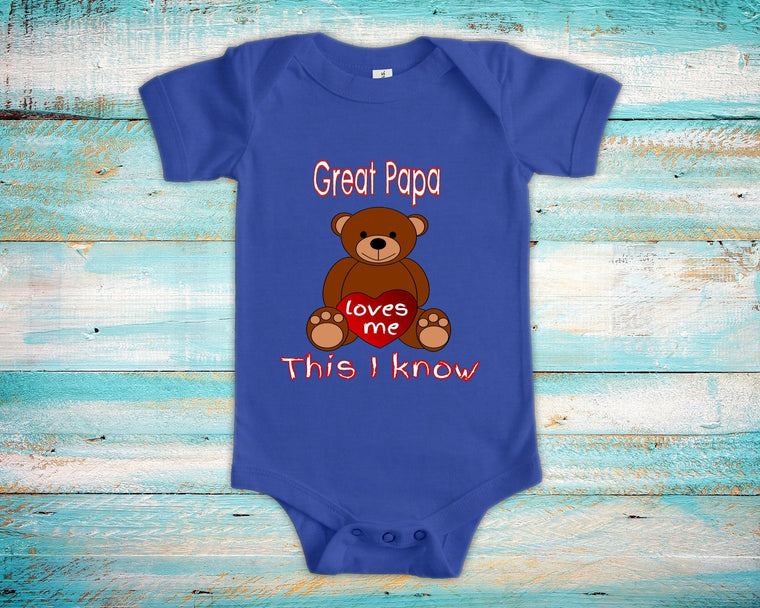 Great Papa Loves Me Cute Great Grandpa Name Bear Baby Bodysuit, Tshirt or Toddler Shirt Special Great Grandfather Gift or Pregnancy Reveal