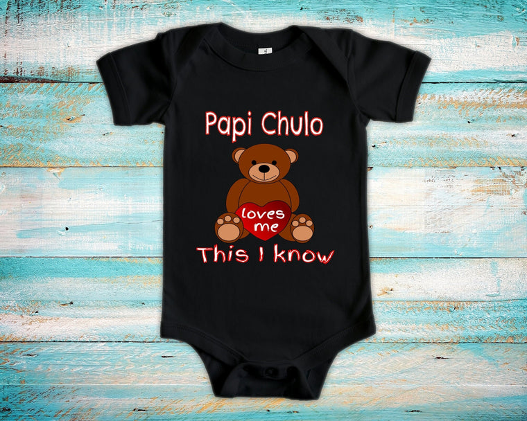 Papi Chulo Loves Me Cute Grandpa Name Bear Baby Bodysuit, Tshirt or Toddler Shirt French Spanish Latino Grandfather Gift or Pregnancy Reveal