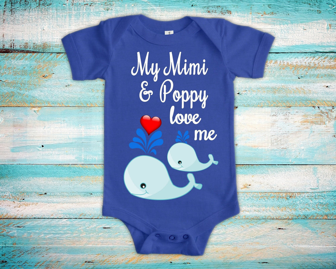 Mimi & Poppy Love Me Cute Whale Baby Bodysuit, Tshirt, or Toddler Shirt - Can Be Custom Personalized with any Grandma Name Grandpa Name