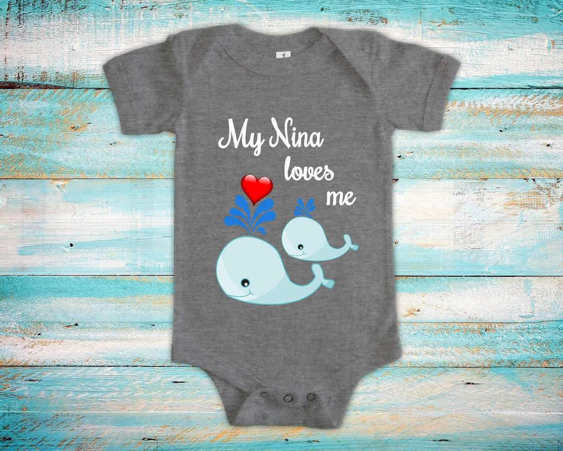 Nina Loves Me Cute Godmother Name Whale Baby Bodysuit Unique Gift for Goddaughter or Godson or Pregnancy Announcement