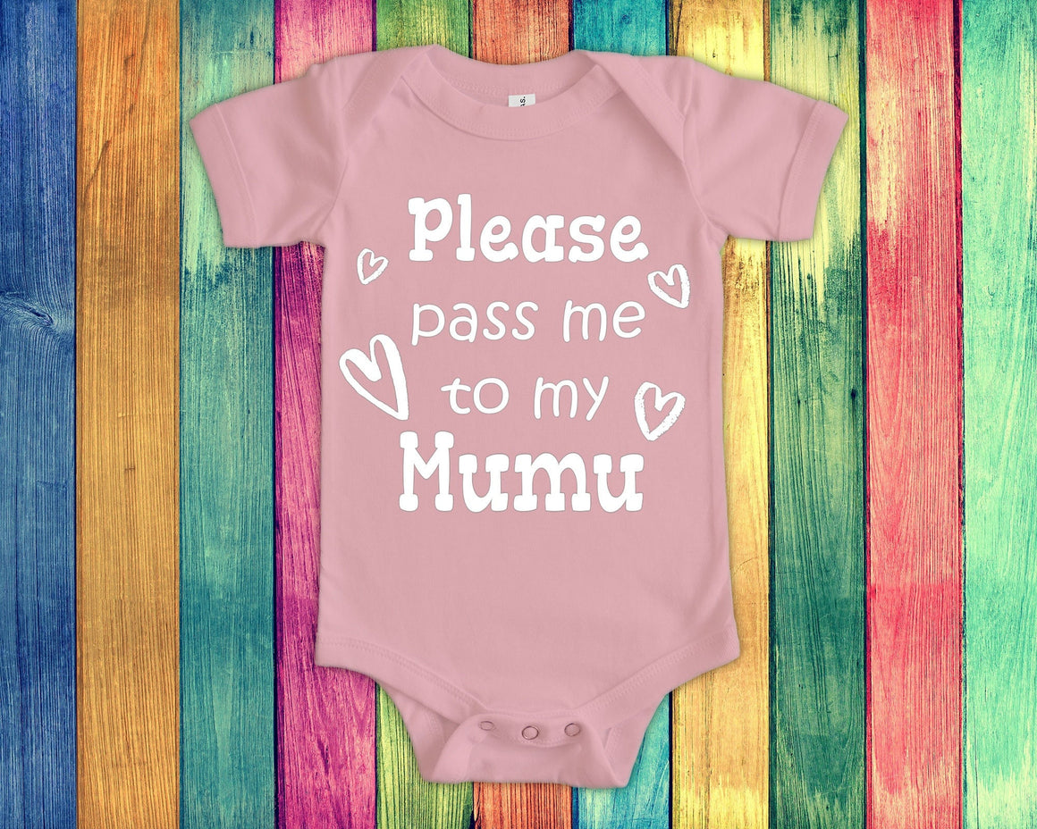 Pass Me To Mumu Cute Grandma Baby Bodysuit, Tshirt or Toddler Shirt Finland Finnish Grandmother Gift or Pregnancy Announcement