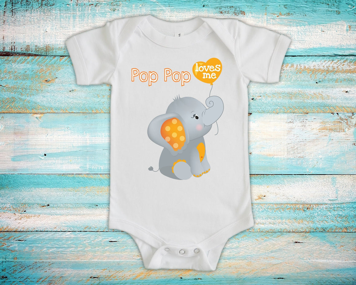 Pop Pop Loves Me Cute Grandpa Name Elephant Baby Bodysuit Unique Grandfather Gift for Granddaughter or Grandson or Pregnancy Announcement