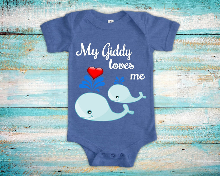 Giddy Loves Me Cute Grandpa Name Whale Baby Bodysuit, Tshirt or Toddler Shirt Special Grandfather Gift or Pregnancy Reveal Announcement