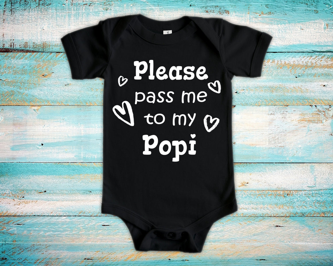 Pass Me To Popi Cute Grandpa Baby Bodysuit, Tshirt or Toddler Shirt Special Grandfather Gift or Pregnancy Announcement