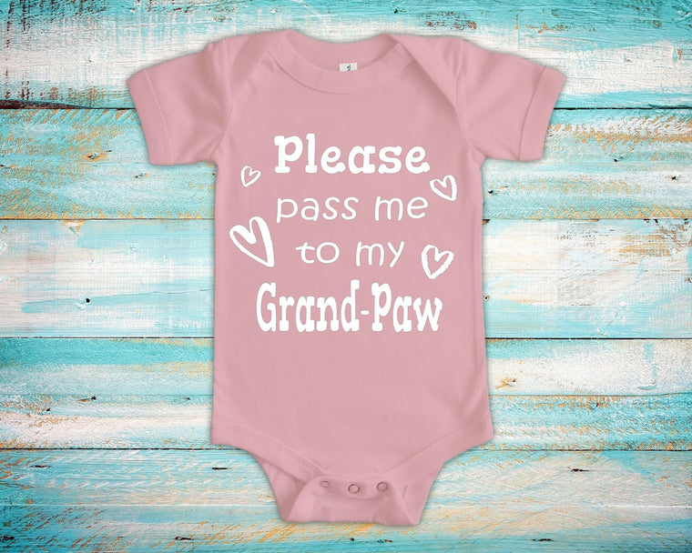Pass Me To Grand-Paw Cute Grandpa Baby Bodysuit, Tshirt or Toddler Shirt Special Grandfather Gift or Pregnancy Announcement