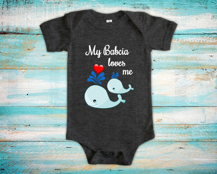 Babcia Loves Me Cute Grandma Name Whale Baby Bodysuit Unique Grandmother Gift for Granddaughter or Grandson or Pregnancy Announcement