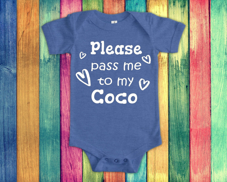 Pass Me To Coco Cute Grandma Baby Bodysuit, Tshirt or Toddler Shirt Special Grandmother Gift or Pregnancy Announcement
