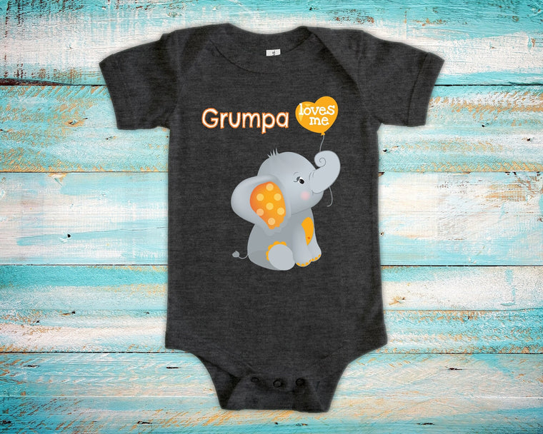 Grumpa Loves Me Cute Grandpa Name Elephant Baby Bodysuit Unique Grandfather Gift for Granddaughter or Grandson or Pregnancy Announcement