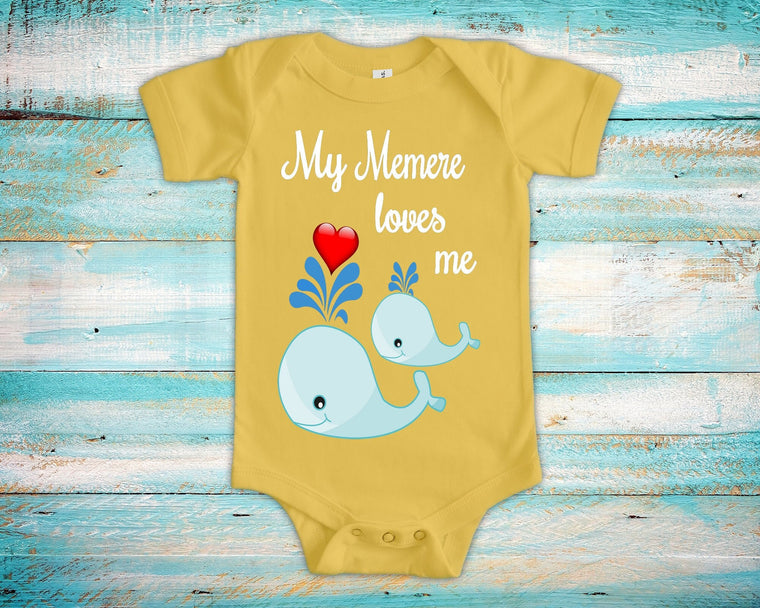Memere Loves Me Cute Grandma Name Whale Baby Bodysuit, Tshirt or Toddler Shirt French Grandmother Gift or Pregnancy Reveal Announcement