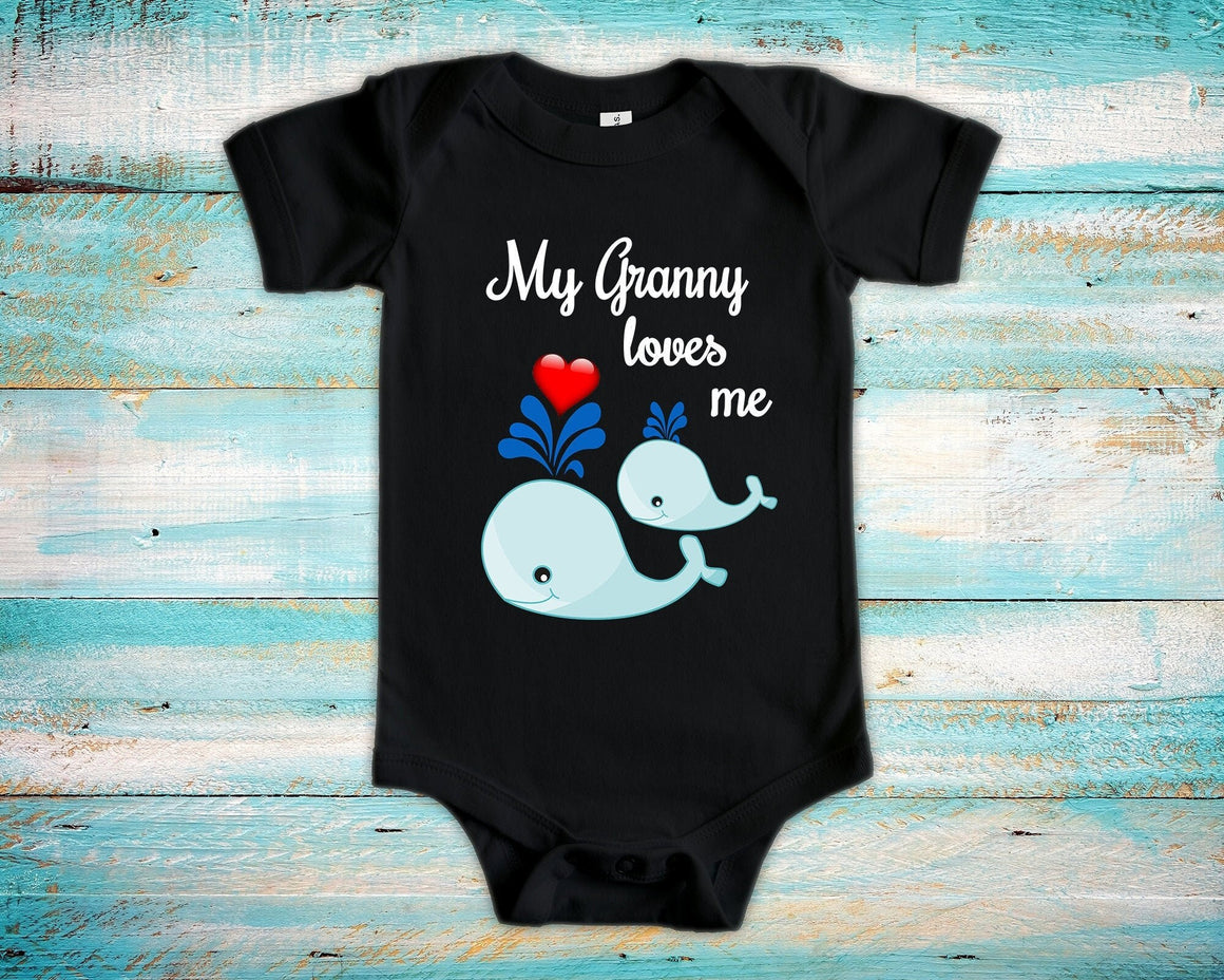Granny Loves Me Cute Grandma Name Whale Baby Bodysuit Unique Grandmother Gift for Granddaughter or Grandson or Pregnancy Announcement