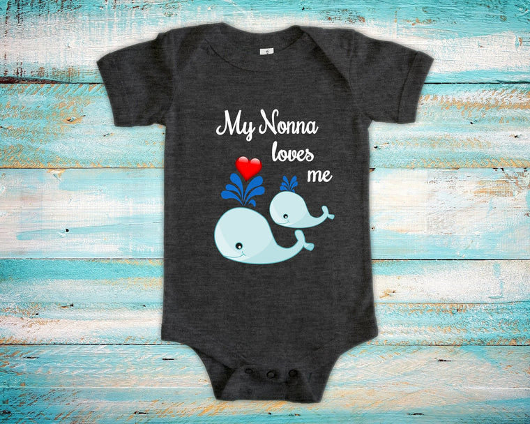 Nonna Loves Me Cute Grandma Name Whale Baby Bodysuit Unique Grandmother Gift for Granddaughter or Grandson or Pregnancy Announcement