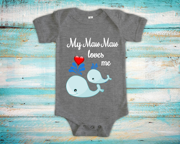 MawMaw Loves Me Cute Grandma Name Whale Baby Bodysuit Unique Grandmother Gift for Granddaughter or Grandson or Pregnancy Announcement