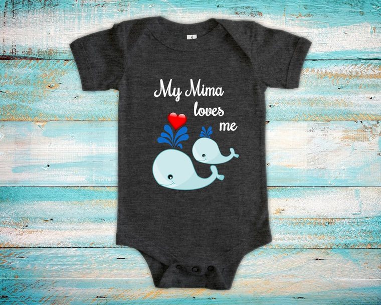 Mima Loves Me Cute Grandma Name Whale Baby Bodysuit Unique Grandmother Gift for Granddaughter or Grandson or Pregnancy Announcement