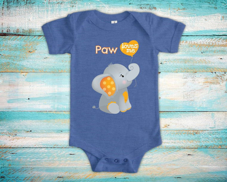 Paw Loves Me Cute Grandpa Name Elephant Baby Bodysuit Unique Grandfather Gift for Granddaughter or Grandson or Pregnancy Announcement