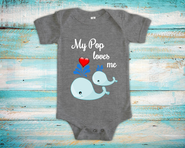 Pop Loves Me Cute Grandpa Name Whale Baby Bodysuit Unique Grandfather Gift for Granddaughter or Grandson or Pregnancy Announcement
