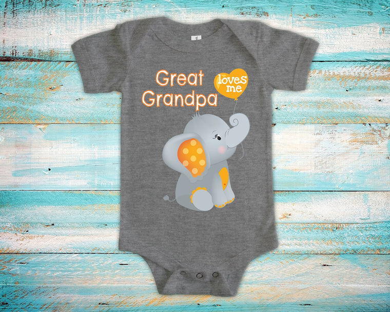 Great Grandpa Loves Me Cute Grandpa Elephant Baby Bodysuit Unique Grandfather Gift for Granddaughter or Grandson or Pregnancy Announcement
