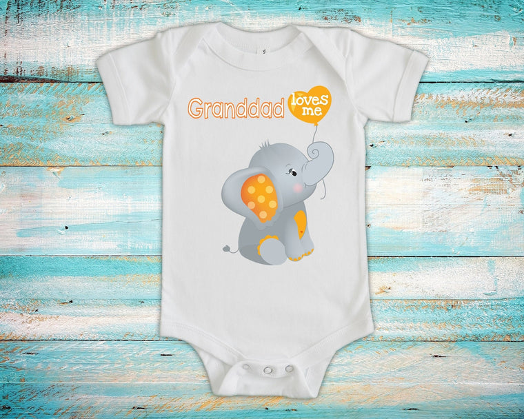 Granddad Loves Me Cute Grandpa Name Elephant Baby Bodysuit Unique Grandfather Gift for Granddaughter or Grandson or Pregnancy Announcement