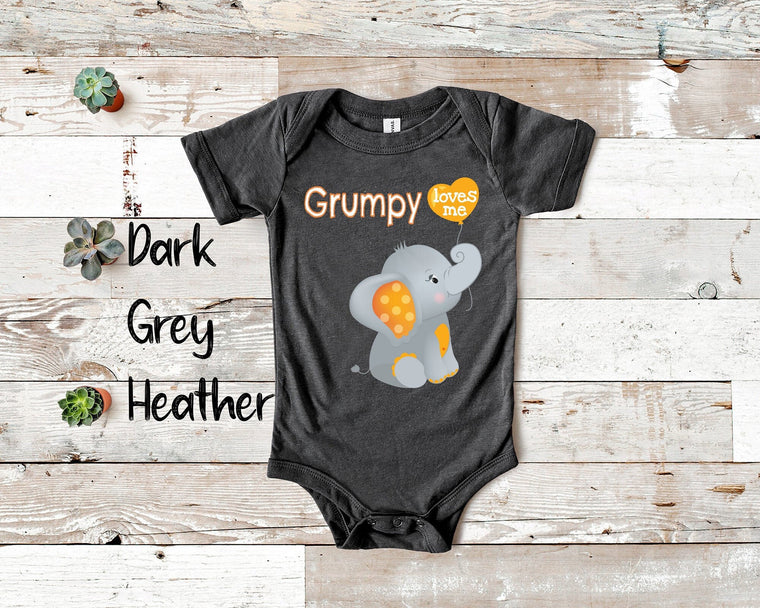 Grumpy Loves Me Cute Grandpa Name Elephant Baby Bodysuit Unique Grandfather Gift for Granddaughter or Grandson or Pregnancy Announcement
