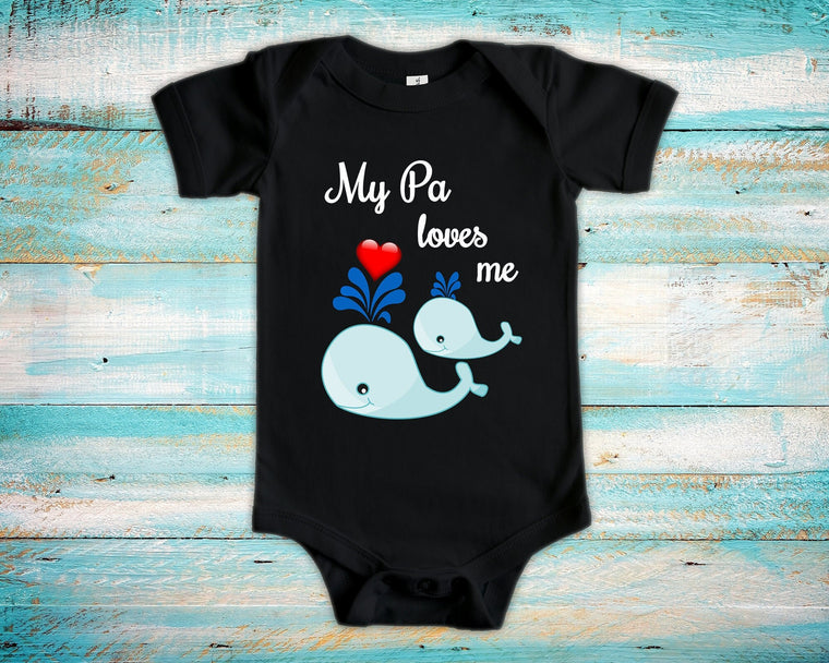 Pa Loves Me Cute Grandpa Name Whale Baby Bodysuit Unique Grandfather Gift for Granddaughter or Grandson or Pregnancy Announcement