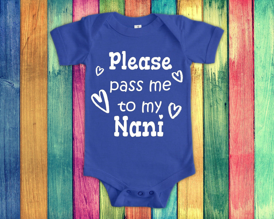 Pass Me To Nani Cute Grandma Baby Bodysuit, Tshirt or Toddler Shirt India Indian Grandmother Gift or Pregnancy Announcement
