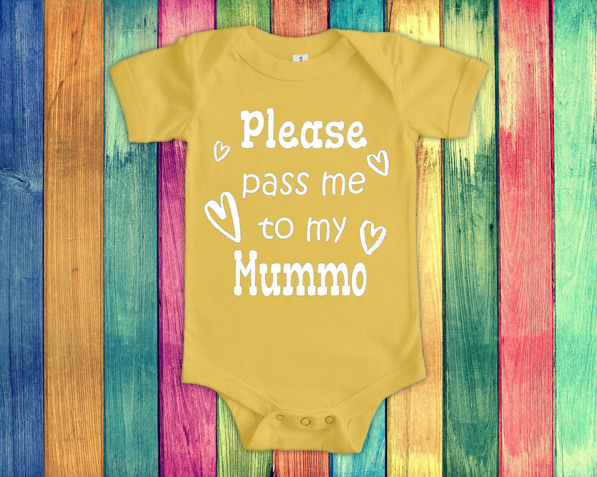 Pass Me To Mummo Cute Grandma Baby Bodysuit, Tshirt or Toddler Shirt Finland Finnish Grandmother Gift or Pregnancy Announcement