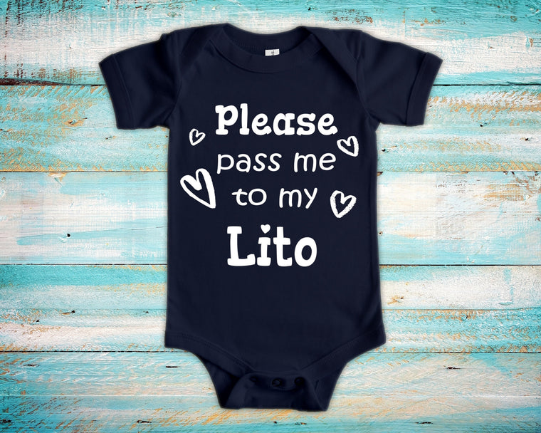 Pass Me To Lito Cute Grandpa Baby Bodysuit, Tshirt or Toddler Shirt Mexican or Spanish Grandfather Gift or Pregnancy Announcement