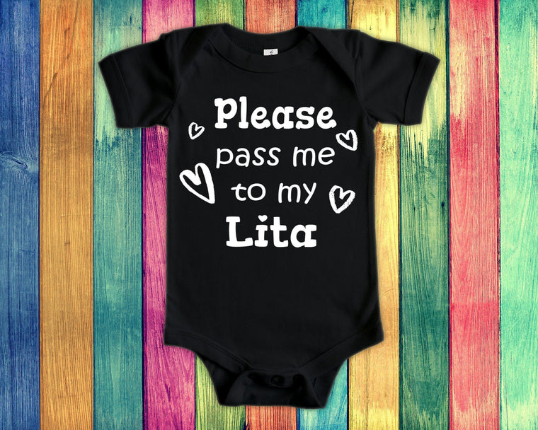 Pass Me To Lita Cute Bodysuit, Tshirt or Toddler Shirt Spain Mexico Spanish or Mexican Grandmother Gift or Pregnancy Announcement