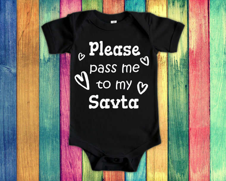 Pass Me To Savta Cute Grandma Baby Bodysuit, Tshirt or Toddler Shirt Hebrew Israeli Jewish Grandmother Gift or Pregnancy Announcement