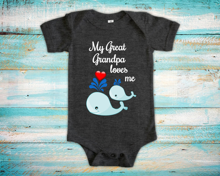 Great Grandpa Loves Me Cute Grandpa Whale Baby Bodysuit Unique Grandfather Gift for Granddaughter or Grandson or Pregnancy Announcement