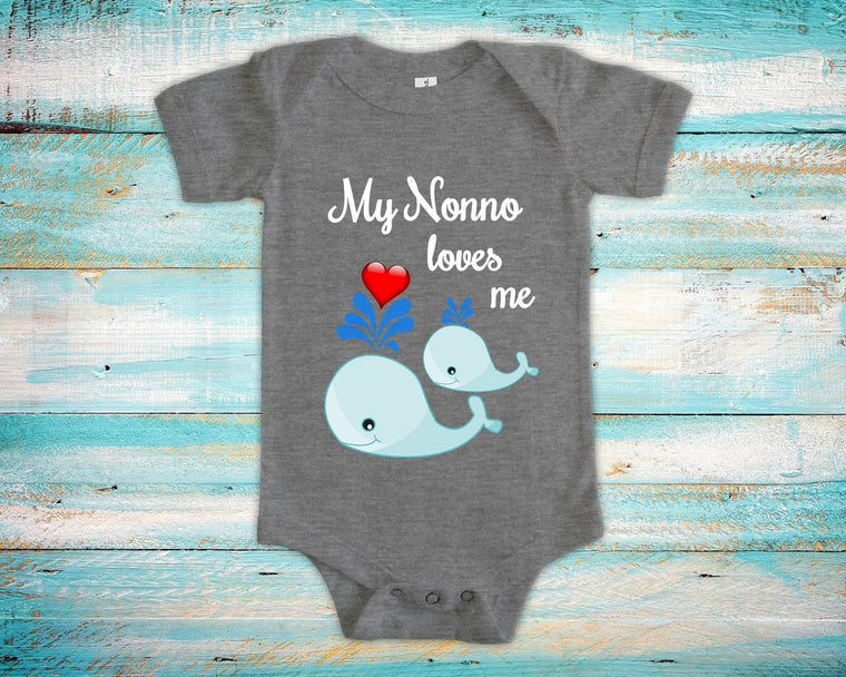 Nonno Loves Me Cute Grandpa Name Whale Baby Bodysuit Unique Grandfather Gift for Granddaughter or Grandson or Pregnancy Announcement