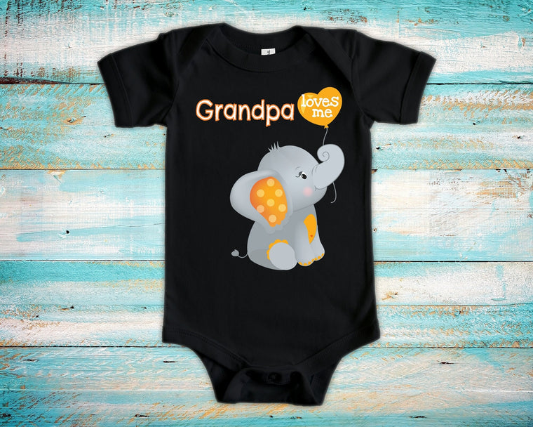 Grandpa Name Loves Me Cute Elephant Baby Bodysuit Unique Grandfather Gift for Granddaughter or Grandson or Pregnancy Announcement