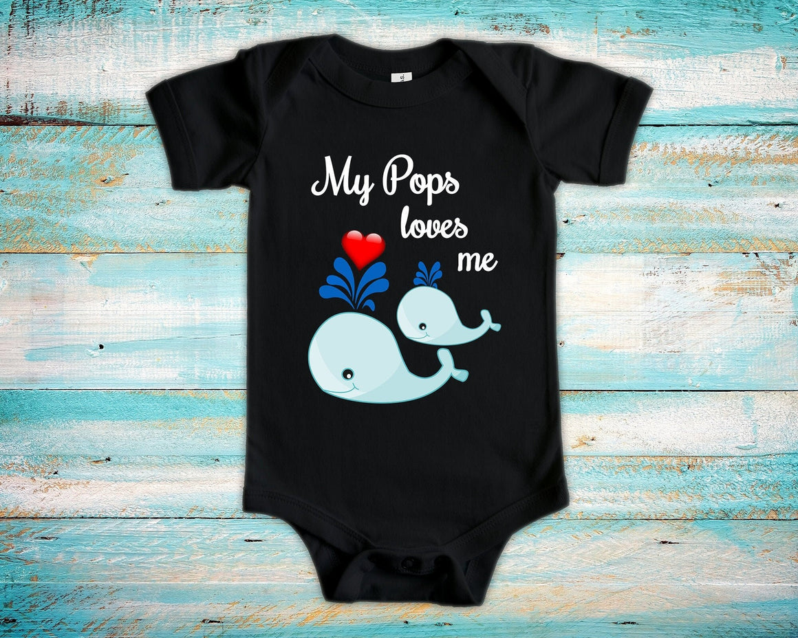 Pops Loves Me Cute Grandpa Name Whale Baby Bodysuit Unique Grandfather Gift for Granddaughter or Grandson or Pregnancy Announcement