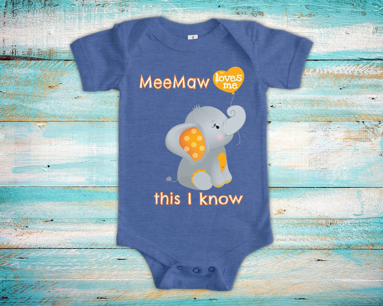 MeeMaw Loves Me Cute Grandma Name Elephant Baby Bodysuit Unique Grandmother Gift for Granddaughter or Grandson or Pregnancy Announcement