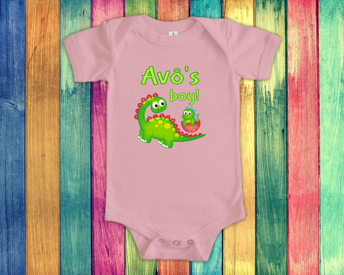 Avô's Boy Cute Grandpa Name Dinosaur Baby Bodysuit, Tshirt or Toddler Shirt for a Brazilian Grandfather Gift or Pregnancy Announcement