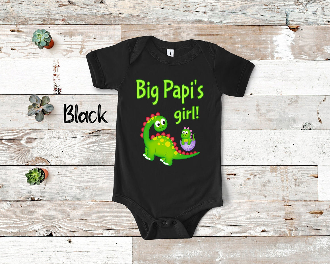 Big Papi's Girl Cute Grandpa Name Dinosaur Baby Bodysuit, Tshirt or Toddler Shirt for a Special Grandfather Gift or Pregnancy Announcement