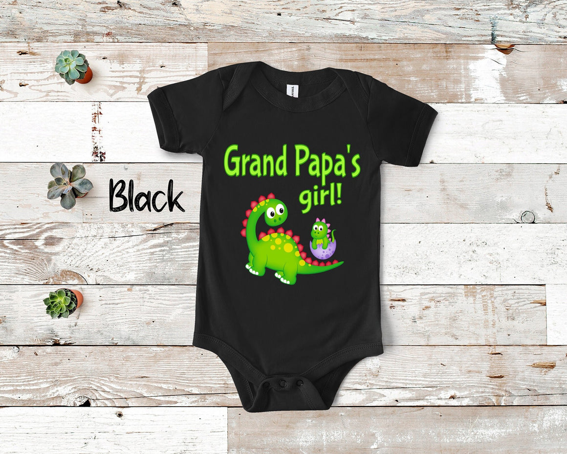 Grand Papa's Girl Cute Grandpa Name Dinosaur Baby Bodysuit, Tshirt or Toddler Shirt for a Special Grandfather Gift or Pregnancy Announcement