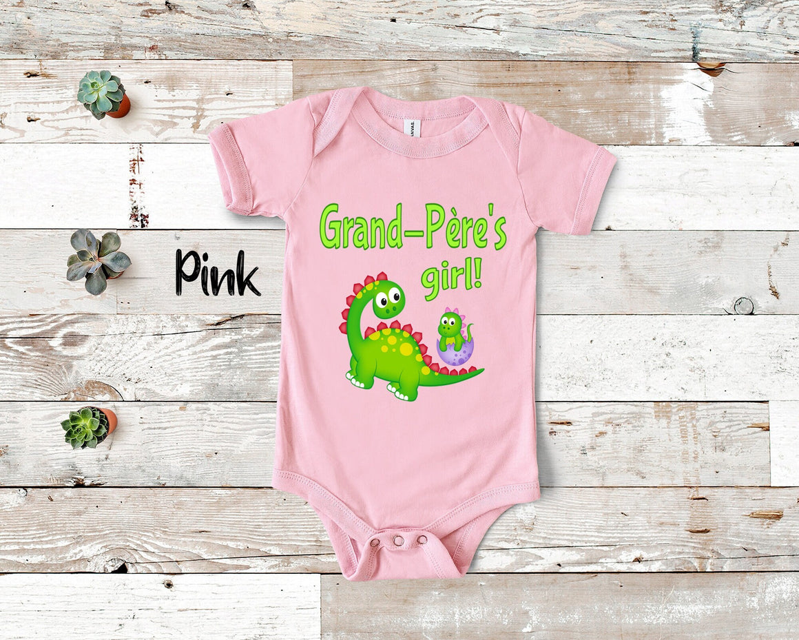 Grand-Père's Girl Cute Grandpa Name Dinosaur Baby Bodysuit, Tshirt or Toddler Shirt for a French Grandfather Gift or Pregnancy Reveal