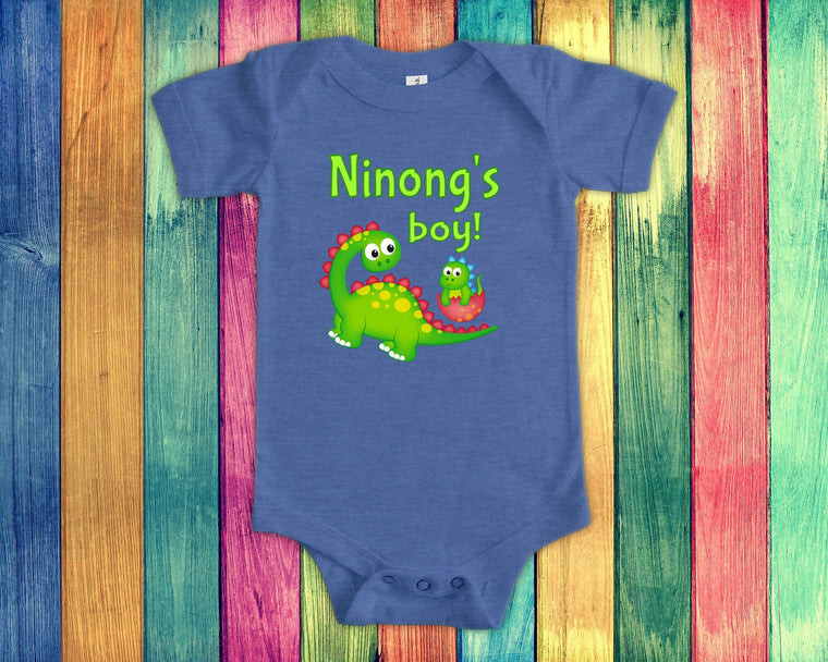 Ninong's Boy Cute Godfather Name Dinosaur Baby Bodysuit Tshirt or Toddler Shirt for a Pilipino or Spanish Godfather Gift or Pregnancy Reveal