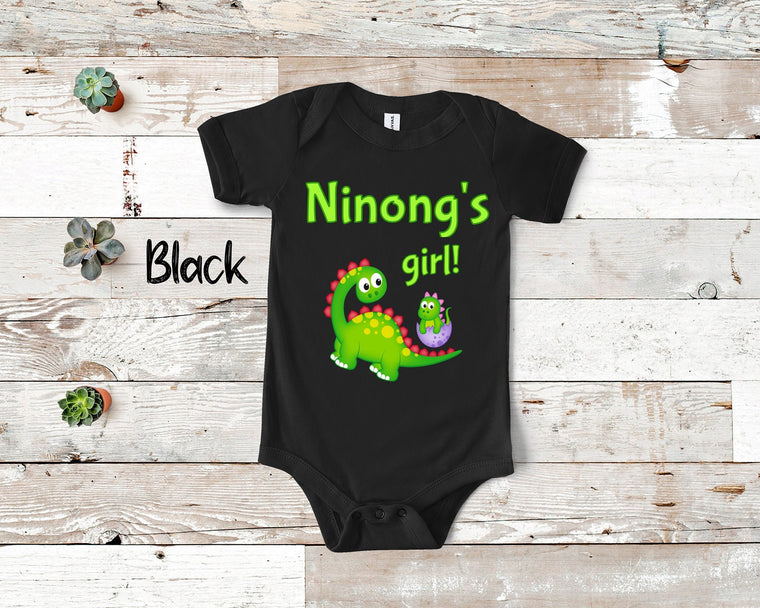 Ninong's Girl Cute Godfather Name Dinosaur Baby Bodysuit, Tshirt or Toddler Shirt for a Spanish Godfather Gift or Pregnancy Announcement