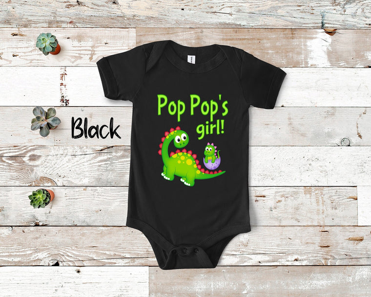 Pop Pop's Girl Cute Grandpa Name Dinosaur Baby Bodysuit, Tshirt or Toddler Shirt for a Special Grandfather Gift or Pregnancy Announcement