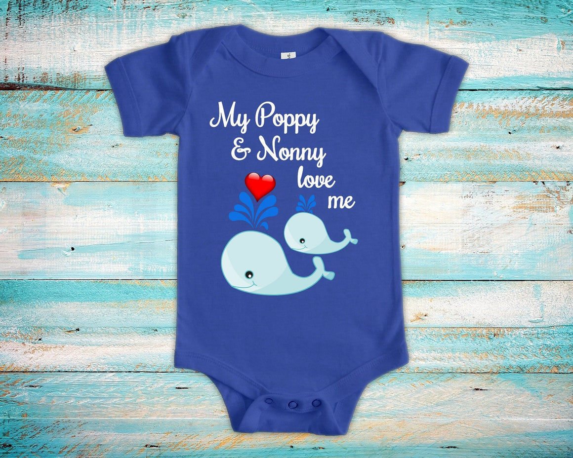 Poppy & Nonny Love Me Cute Grandma Name Grandpa Name Whale Baby Bodysuit, Tshirt, or Toddler Shirt - Can Be Custom Personalized