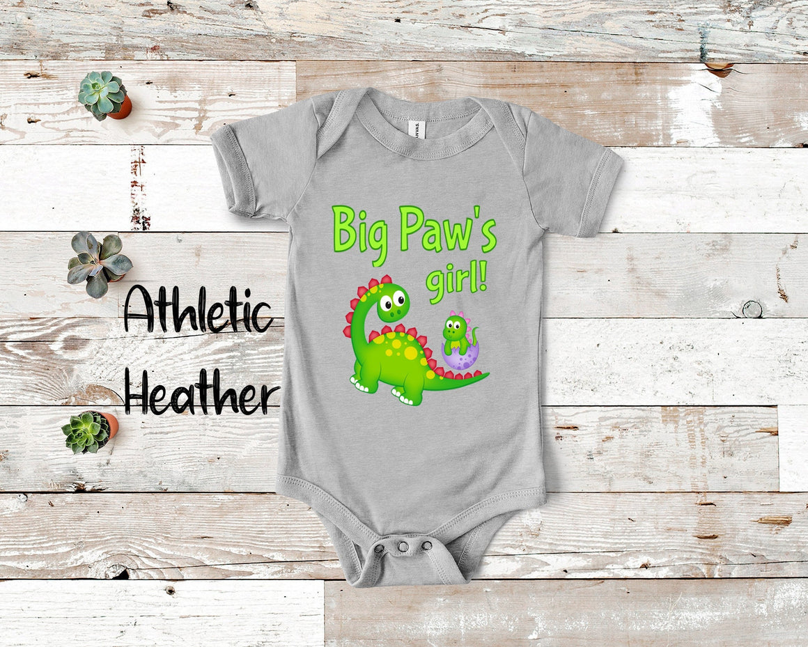 Big Paw's Girl Cute Grandpa Name Dinosaur Baby Bodysuit, Tshirt or Toddler Shirt for a Special Grandfather Gift or Pregnancy Announcement