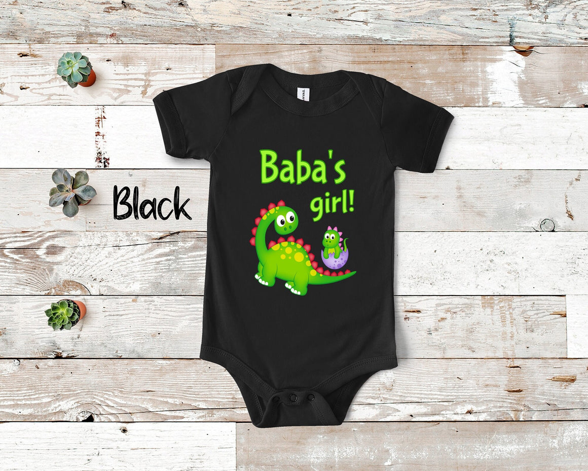 Baba's Girl Cute Grandpa Name Dinosaur Baby Bodysuit, Tshirt or Toddler Shirt for a Persian Grandfather Gift or Pregnancy Announcement
