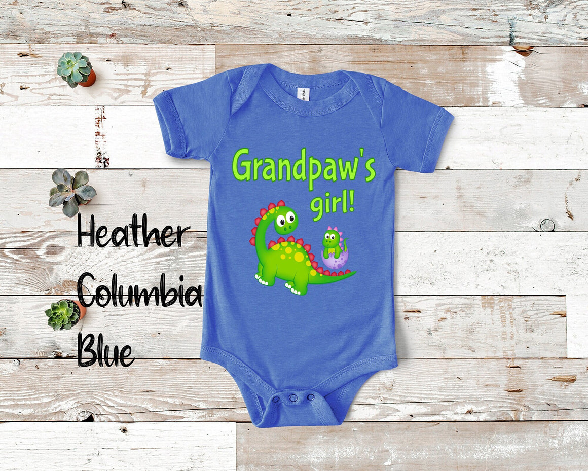 Grandpaw's Girl Cute Grandpa Name Dinosaur Baby Bodysuit, Tshirt or Toddler Shirt for a Special Grandfather Gift or Pregnancy Announcement