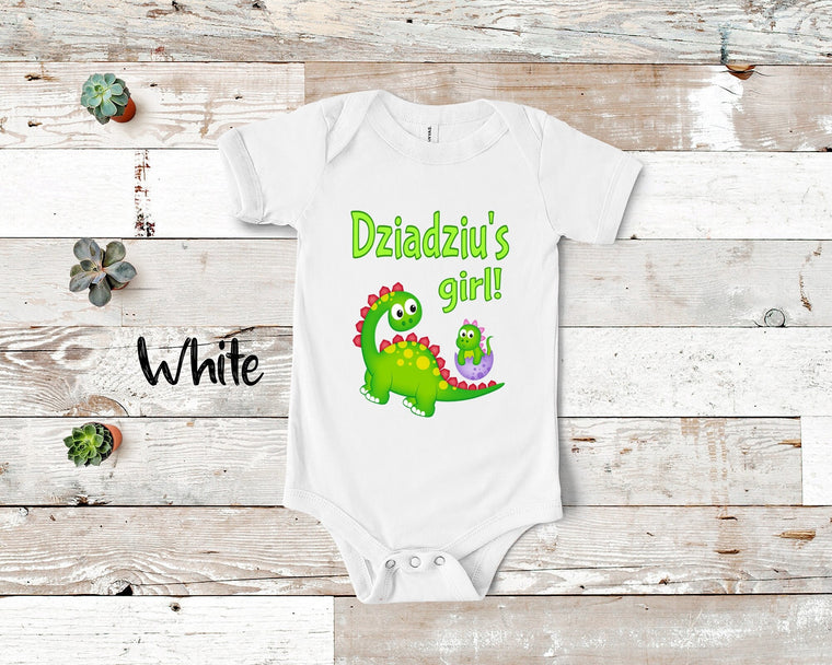 Dziadziu's Girl Cute Grandpa Name Dinosaur Baby Bodysuit, Tshirt or Toddler Shirt for a Polish Grandfather Gift or Pregnancy Announcement