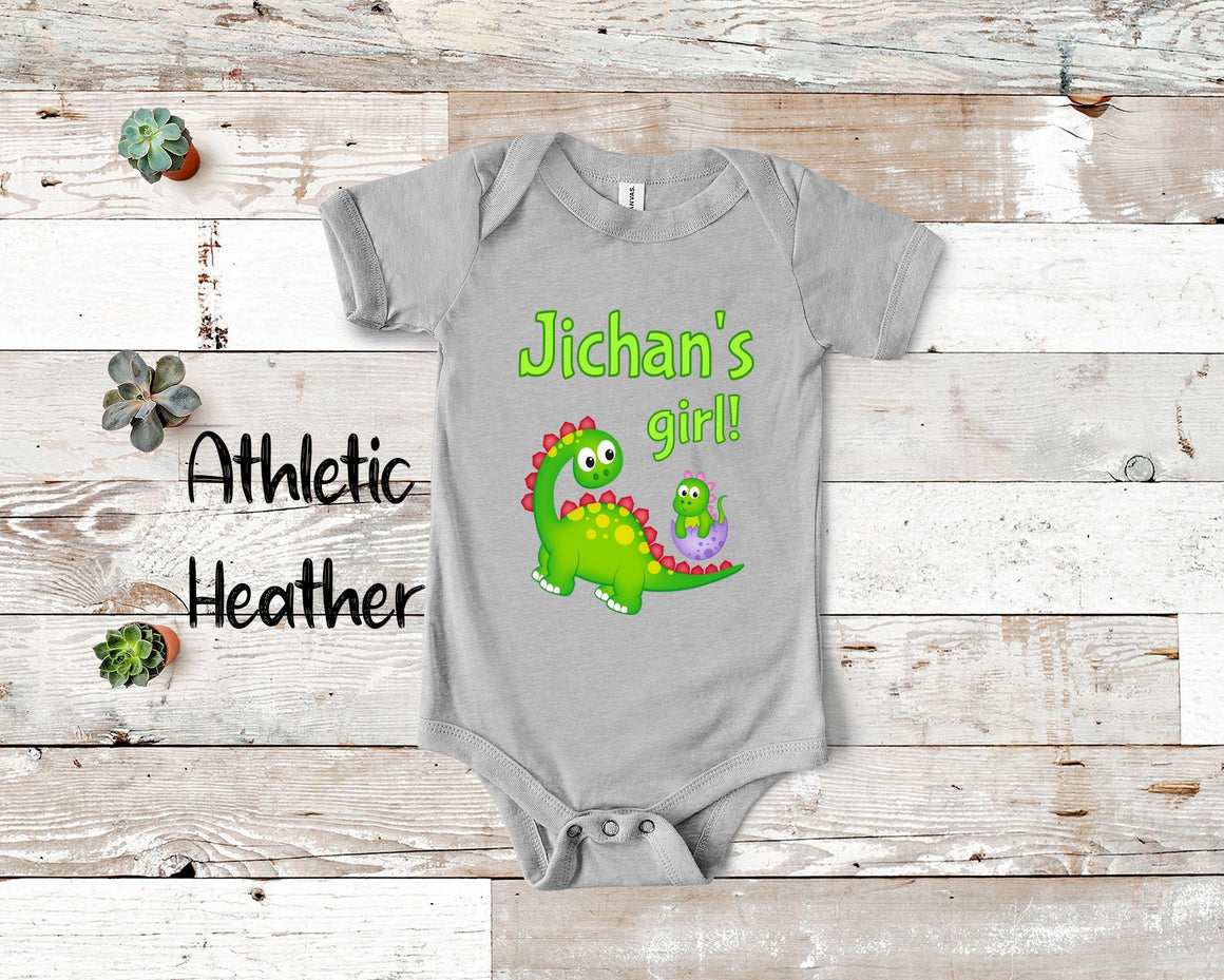Jichan's Girl Cute Grandpa Name Dinosaur Baby Bodysuit, Tshirt or Toddler Shirt for a Japanese Grandfather Gift or Pregnancy Reveal