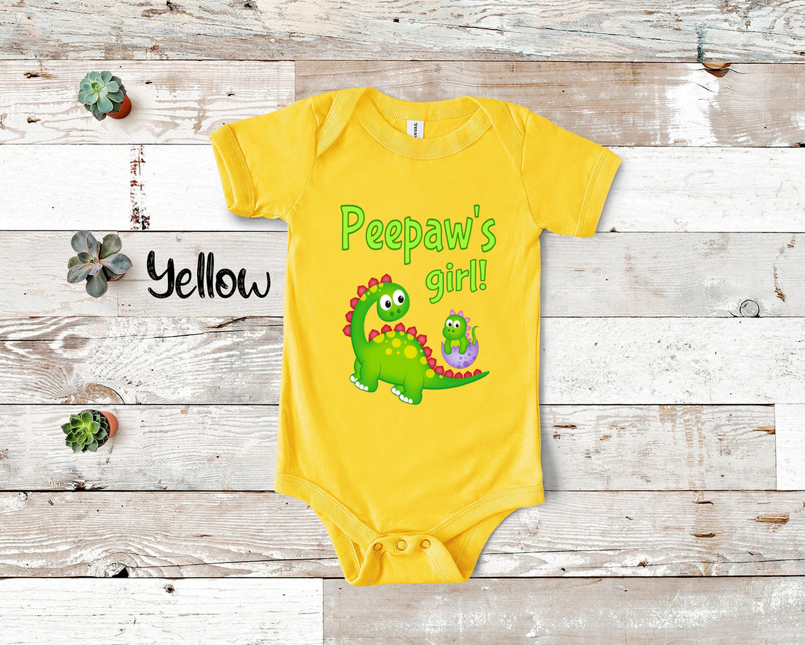Peepaw's Girl Cute Grandpa Name Dinosaur Baby Bodysuit, Tshirt or Toddler Shirt for a Special Grandfather Gift or Pregnancy Announcement