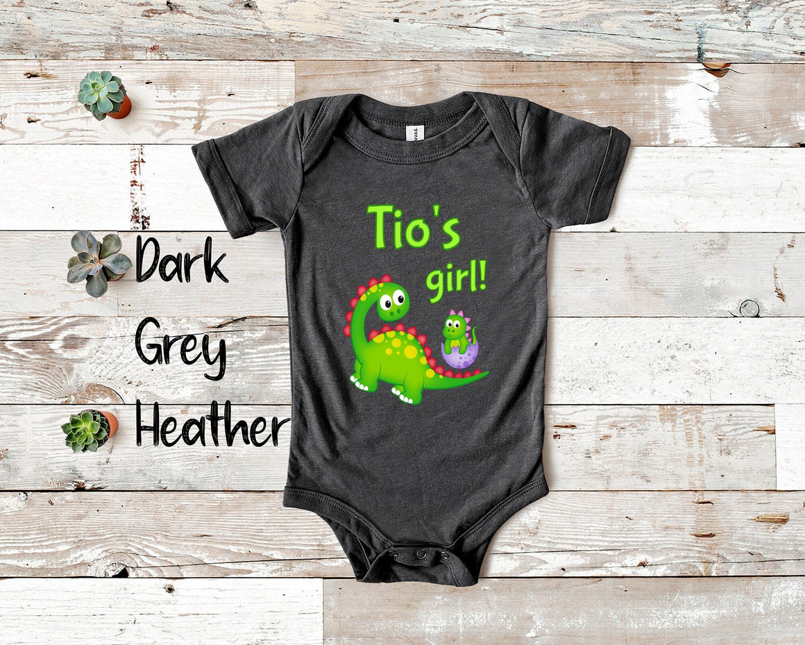 Tio's Girl Cute Uncle Name Dinosaur Baby Bodysuit, Tshirt or Toddler Shirt for a Mexican Spanish Uncle Gift or Pregnancy Reveal Announcement