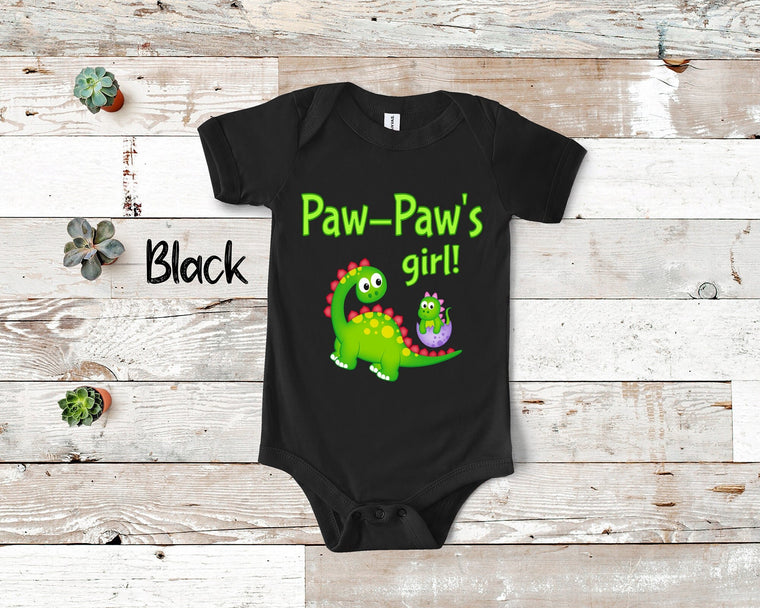 Paw-Paw's Girl Cute Grandpa Name Dinosaur Baby Bodysuit, Tshirt or Toddler Shirt for a Special Grandfather Gift or Pregnancy Announcement