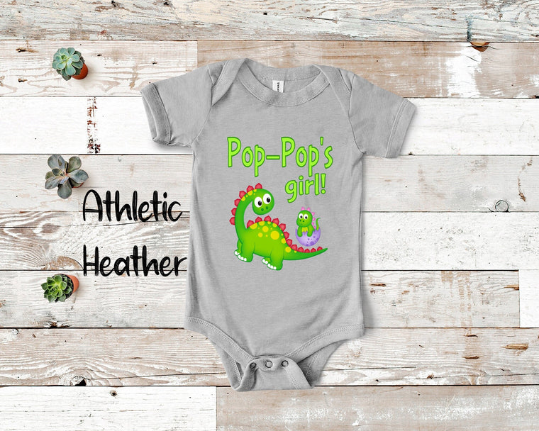 Pop-Pop's Girl Cute Grandpa Name Dinosaur Baby Bodysuit, Tshirt or Toddler Shirt for a Special Grandfather Gift or Pregnancy Announcement